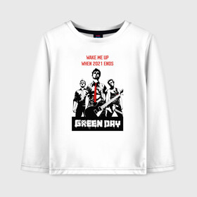 Детский лонгслив хлопок с принтом Green day: wake me up в Санкт-Петербурге, 100% хлопок | круглый вырез горловины, полуприлегающий силуэт, длина до линии бедер | billie joe armstrong | green day | punk | rock | wake me up | билли джо | грин дей | панк | рок