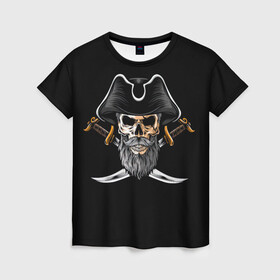 Женская футболка 3D с принтом Морской Капитан Пират в Санкт-Петербурге, 100% полиэфир ( синтетическое хлопкоподобное полотно) | прямой крой, круглый вырез горловины, длина до линии бедер | дэви джонс | капитан | клад | пират | пираты | сабли | сокровища | сундук мертвеца | чёрная борода