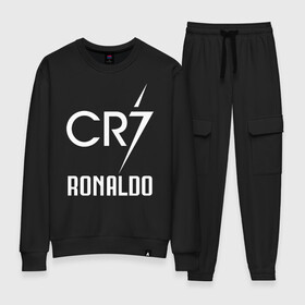 Женский костюм хлопок с принтом CR7 Cristiano Ronaldo logo в Санкт-Петербурге, 100% хлопок | на свитшоте круглая горловина, мягкая резинка по низу. Брюки заужены к низу, на них два вида карманов: два 