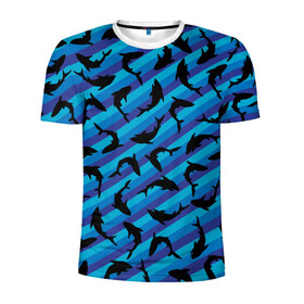 Мужская футболка 3D спортивная с принтом Черные акулы паттерн в Санкт-Петербурге, 100% полиэстер с улучшенными характеристиками | приталенный силуэт, круглая горловина, широкие плечи, сужается к линии бедра | black | shark | акула | акулы | жители | клыки | море | морские | океан | паттерн | рыба | черные