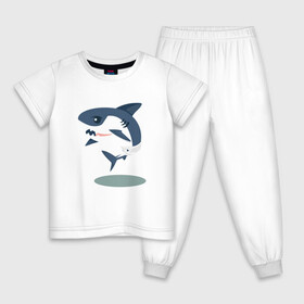 Детская пижама хлопок с принтом Акуленок в Санкт-Петербурге, 100% хлопок |  брюки и футболка прямого кроя, без карманов, на брюках мягкая резинка на поясе и по низу штанин
 | baby | shark | акула | акуленок | акулы | жители | клыки | море | морские | океан | памперс | паттерн | ребенок | рыба | черные