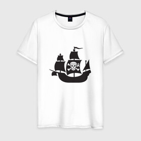 Мужская футболка хлопок с принтом Пиратский корабль в Санкт-Петербурге, 100% хлопок | прямой крой, круглый вырез горловины, длина до линии бедер, слегка спущенное плечо. | ships | корабли | кораблики | корабль | пират | пиратский | пиратский флаг | череп