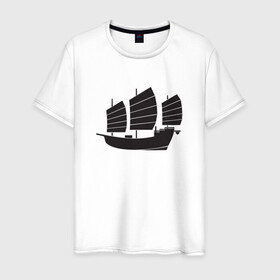 Мужская футболка хлопок с принтом Черный корабль в Санкт-Петербурге, 100% хлопок | прямой крой, круглый вырез горловины, длина до линии бедер, слегка спущенное плечо. | sailboat | кораблик | корабль | лодка | парус | паруса | парусная лодка | тату | татуировка | черные