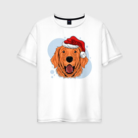 Женская футболка хлопок Oversize с принтом Рождественский пёс в Санкт-Петербурге, 100% хлопок | свободный крой, круглый ворот, спущенный рукав, длина до линии бедер
 | животные | новый год | праздник | рождество | собака