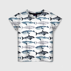 Детская футболка 3D с принтом киты в Санкт-Петербурге, 100% гипоаллергенный полиэфир | прямой крой, круглый вырез горловины, длина до линии бедер, чуть спущенное плечо, ткань немного тянется | ocean | sea | касатки | киты | море | морские мотивы | морской принт | морской фон | океан | паттерн | рыбы | текстуры