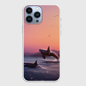 Чехол для iPhone 13 Pro Max с принтом касатки в Санкт-Петербурге,  |  | ocean | orca | sea | sea animal | дельфин | закат | касатка | кит | море | океан | рисунок кита