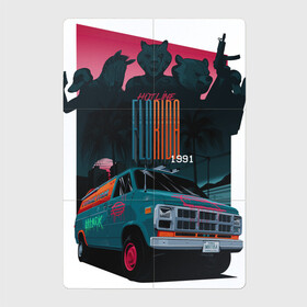 Магнитный плакат 2Х3 с принтом Hotline Florida 1991 в Санкт-Петербурге, Полимерный материал с магнитным слоем | 6 деталей размером 9*9 см | автомобиль | бирюзовый | горячая линия | градиенты | грузовик | зебра | маски | медведь. | ночь | пальмы | розовый | тигр | утки