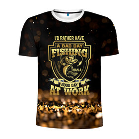 Мужская футболка 3D спортивная с принтом День на рыбалке в Санкт-Петербурге, 100% полиэстер с улучшенными характеристиками | приталенный силуэт, круглая горловина, широкие плечи, сужается к линии бедра | fish | карп | лето | отдых | поклев | рыба | рыбалка | рыболов | спиннинг | удилище | удочка