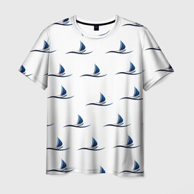 Мужская футболка 3D с принтом Кораблики на белом в Санкт-Петербурге, 100% полиэфир | прямой крой, круглый вырез горловины, длина до линии бедер | корабли | кораблики на белом | популярные иллюстрации