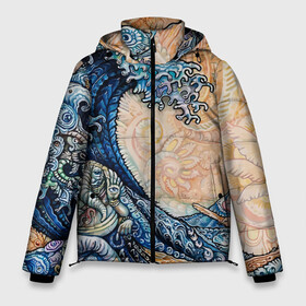 Мужская зимняя куртка 3D с принтом Indian Ocean psychedelics в Санкт-Петербурге, верх — 100% полиэстер; подкладка — 100% полиэстер; утеплитель — 100% полиэстер | длина ниже бедра, свободный силуэт Оверсайз. Есть воротник-стойка, отстегивающийся капюшон и ветрозащитная планка. 

Боковые карманы с листочкой на кнопках и внутренний карман на молнии. | abstrction | acid | colors | psychedelics | индия | океан | узоры