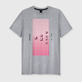 Мужская футболка хлопок Slim с принтом Good Mood в Санкт-Петербурге, 92% хлопок, 8% лайкра | приталенный силуэт, круглый вырез ворота, длина до линии бедра, короткий рукав | checkered | gradient | hieroglyphs | japanese | neon | градиент | иероглифы | клетка | неон | японский
