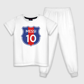 Детская пижама хлопок с принтом Lionel Messi 10 эмблема с флагом в Санкт-Петербурге, 100% хлопок |  брюки и футболка прямого кроя, без карманов, на брюках мягкая резинка на поясе и по низу штанин
 | argentina | barca | barcelona | fc barcelona | lionel messi | spain | sport | uefa | аргентина | барса | барселона | золотой мяч | игрок | испания | камп ноу | лео месси | лионель месси | мяч | спорт | тренер | уефа 