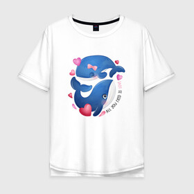 Мужская футболка хлопок Oversize с принтом Два дельфина в Санкт-Петербурге, 100% хлопок | свободный крой, круглый ворот, “спинка” длиннее передней части | cute | dolphin | love | два дельфина | дельфин | дельфинами | любовь | милый | мир | подводный