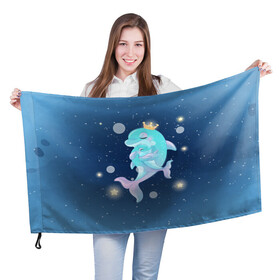 Флаг 3D с принтом Два дельфина в Санкт-Петербурге, 100% полиэстер | плотность ткани — 95 г/м2, размер — 67 х 109 см. Принт наносится с одной стороны | cute | dolphin | два дельфина | дельфин | дельфинами | милый | мир | подводный
