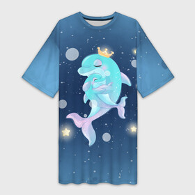Платье-футболка 3D с принтом Два дельфина в Санкт-Петербурге,  |  | cute | dolphin | два дельфина | дельфин | дельфинами | милый | мир | подводный