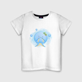 Детская футболка хлопок с принтом Милая осьминожка в Санкт-Петербурге, 100% хлопок | круглый вырез горловины, полуприлегающий силуэт, длина до линии бедер | cute | kraken | octopus | живность | жители | кракен | милый | мир | морские | осьминог | осьминожка | подводный | тентакли