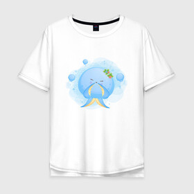 Мужская футболка хлопок Oversize с принтом Милая осьминожка в Санкт-Петербурге, 100% хлопок | свободный крой, круглый ворот, “спинка” длиннее передней части | cute | kraken | octopus | живность | жители | кракен | милый | мир | морские | осьминог | осьминожка | подводный | тентакли