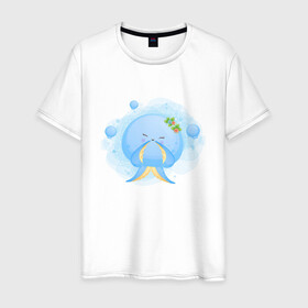 Мужская футболка хлопок с принтом Милая осьминожка в Санкт-Петербурге, 100% хлопок | прямой крой, круглый вырез горловины, длина до линии бедер, слегка спущенное плечо. | cute | kraken | octopus | живность | жители | кракен | милый | мир | морские | осьминог | осьминожка | подводный | тентакли