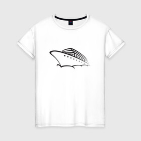 Женская футболка хлопок с принтом Яхта в Санкт-Петербурге, 100% хлопок | прямой крой, круглый вырез горловины, длина до линии бедер, слегка спущенное плечо | лайнер | судно | тату | татуировка | черный | яхта | яхты