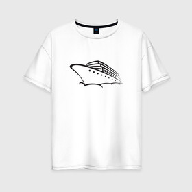 Женская футболка хлопок Oversize с принтом Яхта в Санкт-Петербурге, 100% хлопок | свободный крой, круглый ворот, спущенный рукав, длина до линии бедер
 | лайнер | судно | тату | татуировка | черный | яхта | яхты