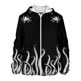 Мужская куртка 3D с принтом Octopus Щупальца в Санкт-Петербурге, ткань верха — 100% полиэстер, подклад — флис | прямой крой, подол и капюшон оформлены резинкой с фиксаторами, два кармана без застежек по бокам, один большой потайной карман на груди. Карман на груди застегивается на липучку | animal | beast | kraken | ocean | octopus | sea | ship | water | вода | животные | звери | корабль | кракен | море | океан | осьминог | рыбы | щупальца