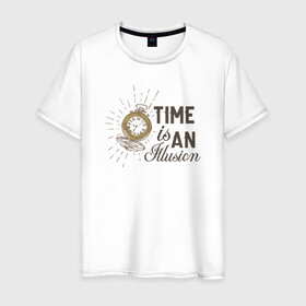 Мужская футболка хлопок с принтом Время - это иллюзия в Санкт-Петербурге, 100% хлопок | прямой крой, круглый вырез горловины, длина до линии бедер, слегка спущенное плечо. | Тематика изображения на принте: бежит | береги | время | жизнь | иллюзия