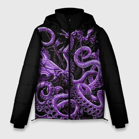 Мужская зимняя куртка 3D с принтом Фиолетовый Кракен в Санкт-Петербурге, верх — 100% полиэстер; подкладка — 100% полиэстер; утеплитель — 100% полиэстер | длина ниже бедра, свободный силуэт Оверсайз. Есть воротник-стойка, отстегивающийся капюшон и ветрозащитная планка. 

Боковые карманы с листочкой на кнопках и внутренний карман на молнии. | animal | beast | kraken | ocean | octopus | sea | ship | water | вода | животные | звери | корабль | кракен | море | океан | осьминог | рыбы | щупальца