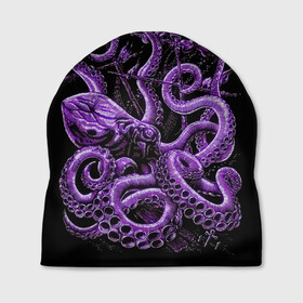 Шапка 3D с принтом Фиолетовый Кракен в Санкт-Петербурге, 100% полиэстер | универсальный размер, печать по всей поверхности изделия | animal | beast | kraken | ocean | octopus | sea | ship | water | вода | животные | звери | корабль | кракен | море | океан | осьминог | рыбы | щупальца