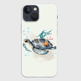 Чехол для iPhone 13 mini с принтом черепашка в Санкт-Петербурге,  |  | ocean | sea | sea animal | акварель | водоросли | графика | море | океан | подводный мир | черепаха