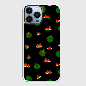 Чехол для iPhone 13 Pro Max с принтом Арбуз на черном фоне в Санкт-Петербурге,  |  | food | pattern | red | ripe | round | seeds | slice | slices | small | summer | watermelon | whole | арбуз | горох | еда | красный | круглый | кусочки | летний | ломтик | мелкий | нарезанный | паттерн | пища | семечки | спелый | целый