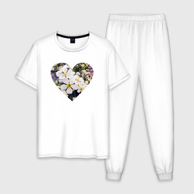 Мужская пижама хлопок с принтом Spring heart в Санкт-Петербурге, 100% хлопок | брюки и футболка прямого кроя, без карманов, на брюках мягкая резинка на поясе и по низу штанин
 | flower. heart | весна | любовь | сердце | цветы