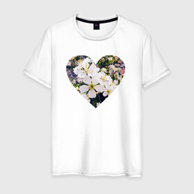 Мужская футболка хлопок с принтом Spring heart в Санкт-Петербурге, 100% хлопок | прямой крой, круглый вырез горловины, длина до линии бедер, слегка спущенное плечо. | flower. heart | весна | любовь | сердце | цветы