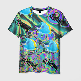 Мужская футболка 3D с принтом Life cycle в Санкт-Петербурге, 100% полиэфир | прямой крой, круглый вырез горловины, длина до линии бедер | acid | colors | fish | life | ocean | море | океан | рыба