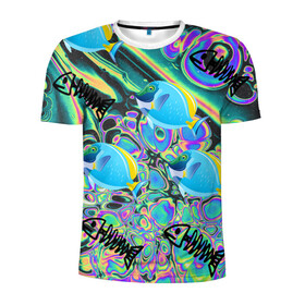 Мужская футболка 3D спортивная с принтом Life cycle в Санкт-Петербурге, 100% полиэстер с улучшенными характеристиками | приталенный силуэт, круглая горловина, широкие плечи, сужается к линии бедра | acid | colors | fish | life | ocean | море | океан | рыба