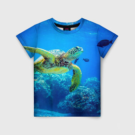 Детская футболка 3D с принтом Морская черепаха в Санкт-Петербурге, 100% гипоаллергенный полиэфир | прямой крой, круглый вырез горловины, длина до линии бедер, чуть спущенное плечо, ткань немного тянется | морская черепаха | океан | подводный мир | черепаха