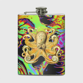 Фляга с принтом Octopus Ink в Санкт-Петербурге, металлический корпус | емкость 0,22 л, размер 125 х 94 мм. Виниловая наклейка запечатывается полностью | abstraction | acid | kraken | ocean | octopus | sea | море | осьминог
