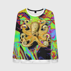 Мужской свитшот 3D с принтом Octopus Ink в Санкт-Петербурге, 100% полиэстер с мягким внутренним слоем | круглый вырез горловины, мягкая резинка на манжетах и поясе, свободная посадка по фигуре | Тематика изображения на принте: abstraction | acid | kraken | ocean | octopus | sea | море | осьминог