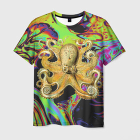 Мужская футболка 3D с принтом Octopus Ink в Санкт-Петербурге, 100% полиэфир | прямой крой, круглый вырез горловины, длина до линии бедер | abstraction | acid | kraken | ocean | octopus | sea | море | осьминог