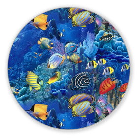 Коврик для мышки круглый с принтом Коралловые рыбки в Санкт-Петербурге, резина и полиэстер | круглая форма, изображение наносится на всю лицевую часть | дно морское | коралловые | кораллы | море | подводный мир | рыбки