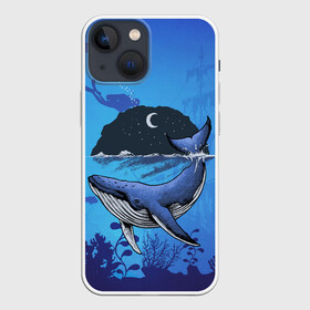 Чехол для iPhone 13 mini с принтом Синий кит в Санкт-Петербурге,  |  | дайверы | киты | корабль | море | океан