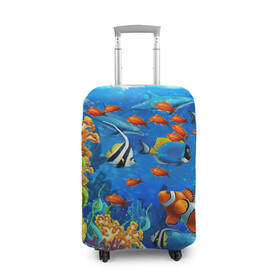 Чехол для чемодана 3D с принтом Коралловые рыбки в Санкт-Петербурге, 86% полиэфир, 14% спандекс | двустороннее нанесение принта, прорези для ручек и колес | дно морское | коралловые | кораллы | море | подводный мир | рыбки