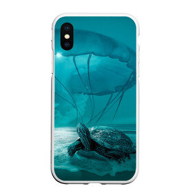 Чехол для iPhone XS Max матовый с принтом Медуза и черепаха в Санкт-Петербурге, Силикон | Область печати: задняя сторона чехла, без боковых панелей | медуза | медуза в море | черепаха