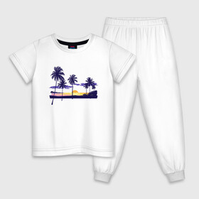 Детская пижама хлопок с принтом ПАЛЬМЫ в Санкт-Петербурге, 100% хлопок |  брюки и футболка прямого кроя, без карманов, на брюках мягкая резинка на поясе и по низу штанин
 | Тематика изображения на принте: beach | ocean | palm trees | sea | summer | sun | sunset | vacation | закат | лето | море | океан | отдых | отпуск | пальмы | пляж | солнце