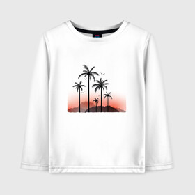 Детский лонгслив хлопок с принтом palm tree в Санкт-Петербурге, 100% хлопок | круглый вырез горловины, полуприлегающий силуэт, длина до линии бедер | beach | ocean | palm trees | sea | summer | sun | sunset | vacation | закат | лето | море | океан | отдых | отпуск | пальмы | пляж | солнце