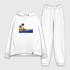 Женский костюм хлопок Oversize с принтом ПЛЯЖ в Санкт-Петербурге,  |  | beach | ocean | palm trees | sea | summer | sun | sunset | vacation | закат | лето | море | океан | отдых | отпуск | пальмы | песок | пляж | солнце