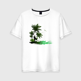 Женская футболка хлопок Oversize с принтом Сёрфинг в Санкт-Петербурге, 100% хлопок | свободный крой, круглый ворот, спущенный рукав, длина до линии бедер
 | beach | ocean | palm trees | sea | summer | sun | sunset | vacation | закат | лето | море | океан | отдых | отпуск | пальмы | песок | пляж | сёрфинг | солнце