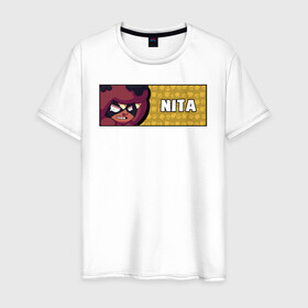 Мужская футболка хлопок с принтом NITA (ПЛАШКА) в Санкт-Петербурге, 100% хлопок | прямой крой, круглый вырез горловины, длина до линии бедер, слегка спущенное плечо. | android | brawl | brawl stars | clash | game | nite | stars | андроид | игра | мобильные игры | нита