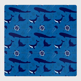 Магнитный плакат 3Х3 с принтом Подводный мир в Санкт-Петербурге, Полимерный материал с магнитным слоем | 9 деталей размером 9*9 см | Тематика изображения на принте: whale | акулы | кит | киты | медуза | медузы | море | морские | океан | паттерн | подводный | скаты | черепаха | черепахами
