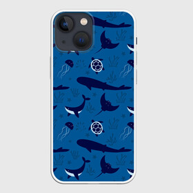 Чехол для iPhone 13 mini с принтом Подводный мир в Санкт-Петербурге,  |  | whale | акулы | кит | киты | медуза | медузы | море | морские | океан | паттерн | подводный | скаты | черепаха | черепахами