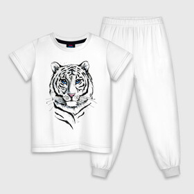 Детская пижама хлопок с принтом Белый тигр в Санкт-Петербурге, 100% хлопок |  брюки и футболка прямого кроя, без карманов, на брюках мягкая резинка на поясе и по низу штанин
 | альфа | белый | дикие | дикий | животные | звери | зверь | кот | котик | крутой | полоски | принт | природа | самец | тигр | тигриныйкрасивый